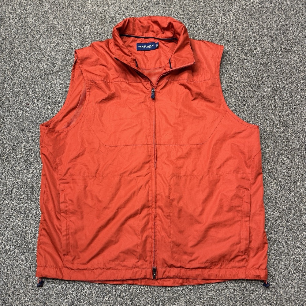 Polo Golf Ralph Lauren Men Jacket Large Orange Vest Pony Full Zip Sleeveless